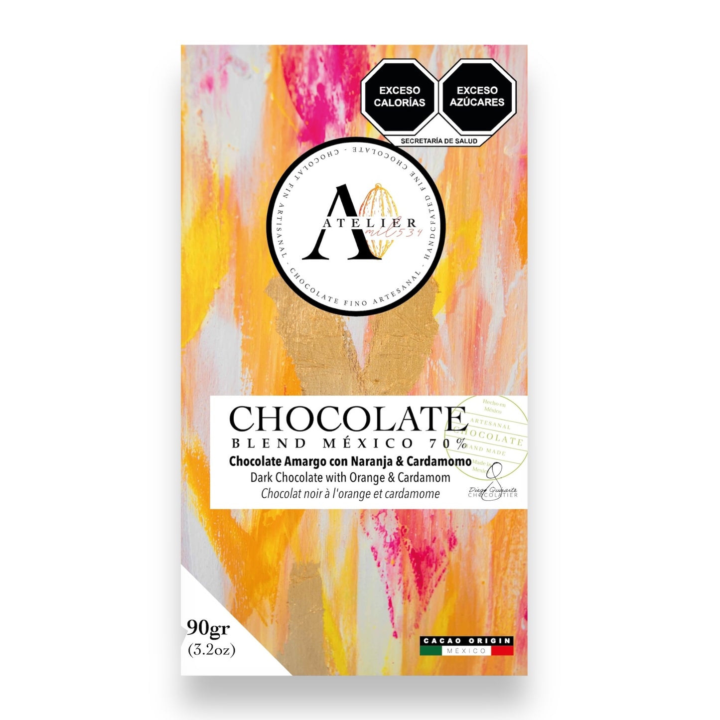 Tableta de Chocolate 70% BLEND MX CON NARANJA & CARDAMOMO, 90g