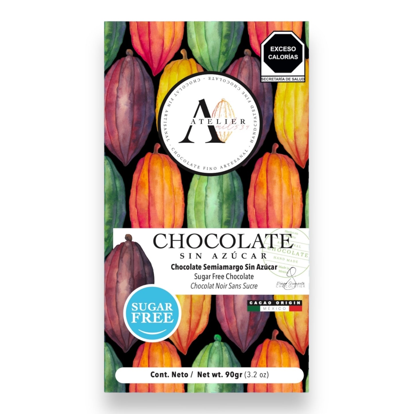 Tableta de Chocolate SIN AZÚCAR, 90g