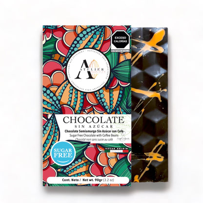 Tableta de Chocolate SIN AZÚCAR CON CAFÉ DE CHIAPAS, 90g