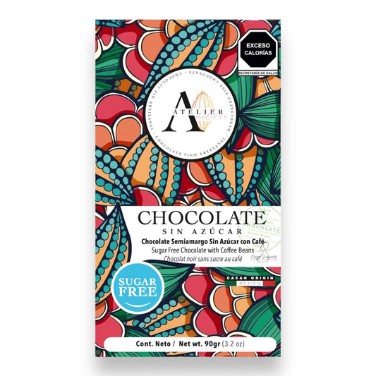 Tableta de Chocolate SIN AZÚCAR CON CAFÉ DE CHIAPAS, 90g