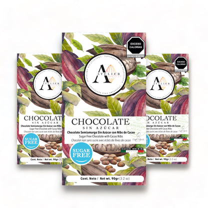 SUGAR FREE Chocolate Bar WITH COCOA NIBS, 90g