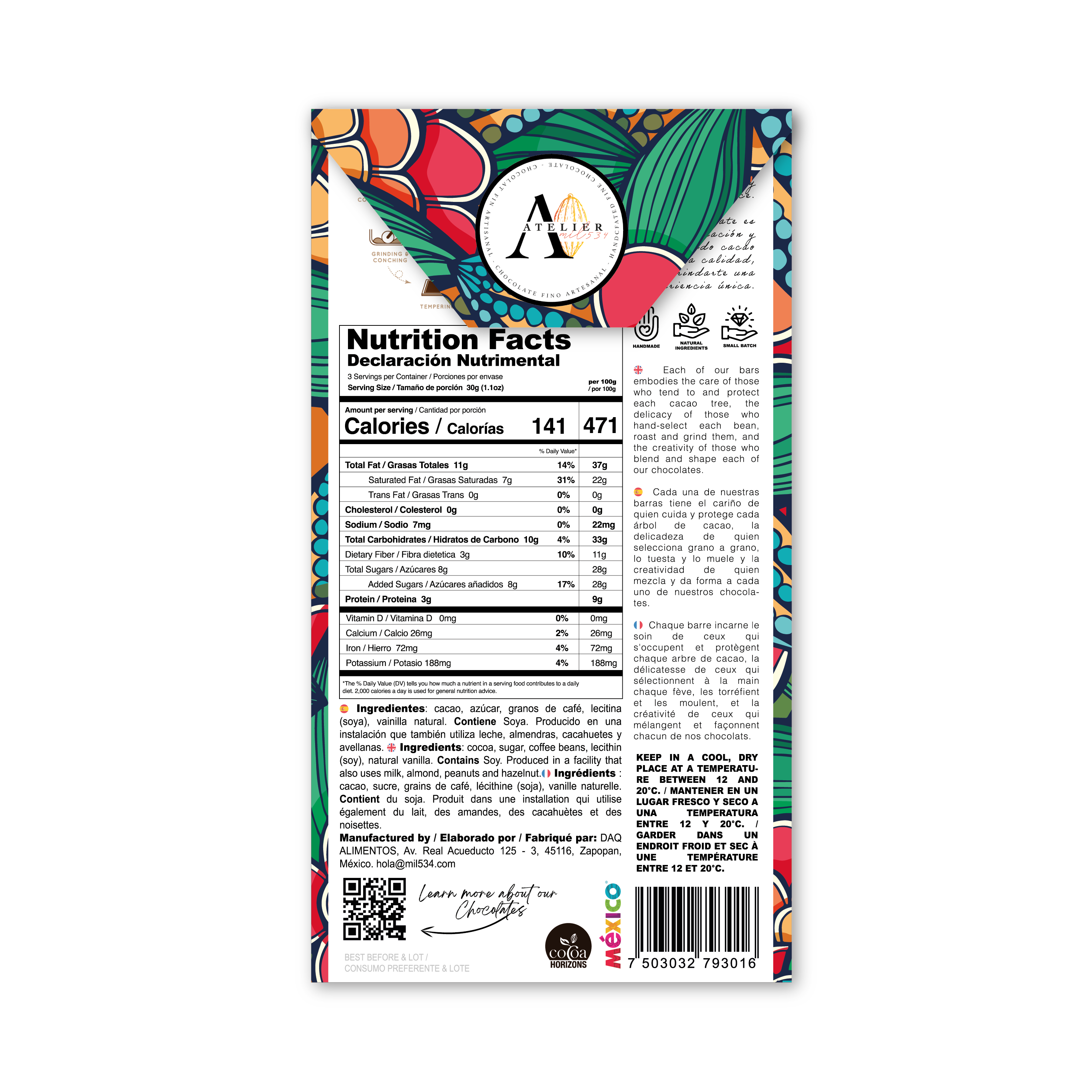 Barre de chocolat 70% BLEND MX AU CAFÉ CHIAPAS, 90g