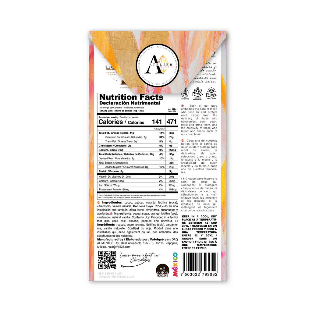 BLEND MX Barre de Chocolat 70% À L'ORANGE ET À LA CARDAMOME, 90g