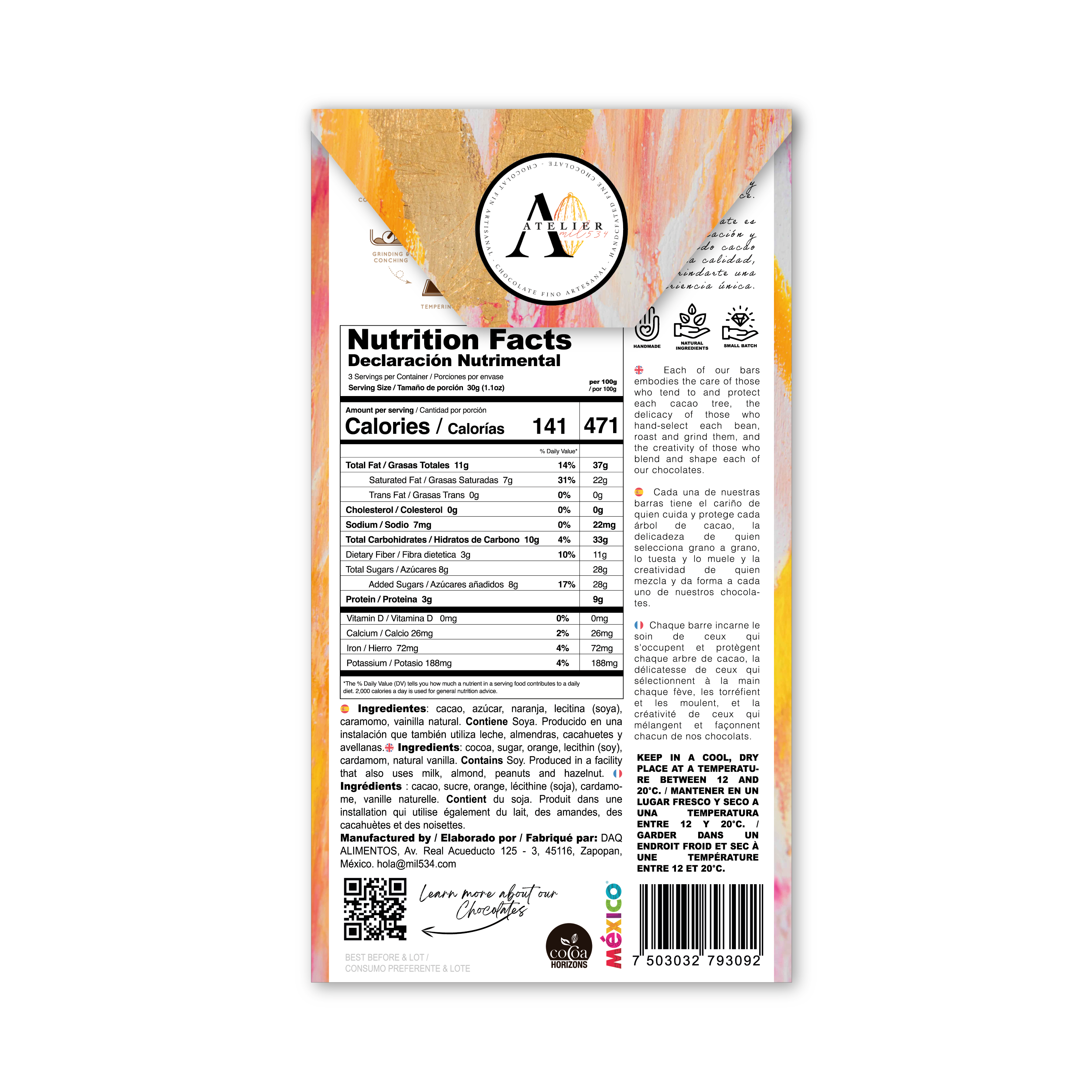 BLEND MX Barre de Chocolat 70% À L'ORANGE ET À LA CARDAMOME, 90g