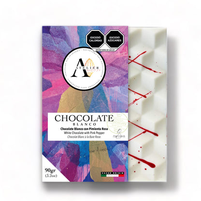 Tablette de chocolat BLANC AU POIVRE ROSE, 90g