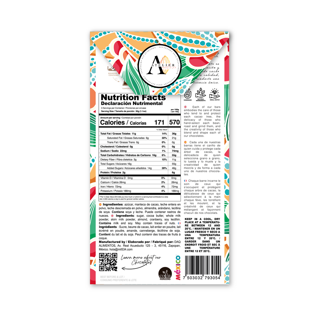 WHITE Chocolate bar WITH ALMOND, CRANBERRIES & SALT, 90g