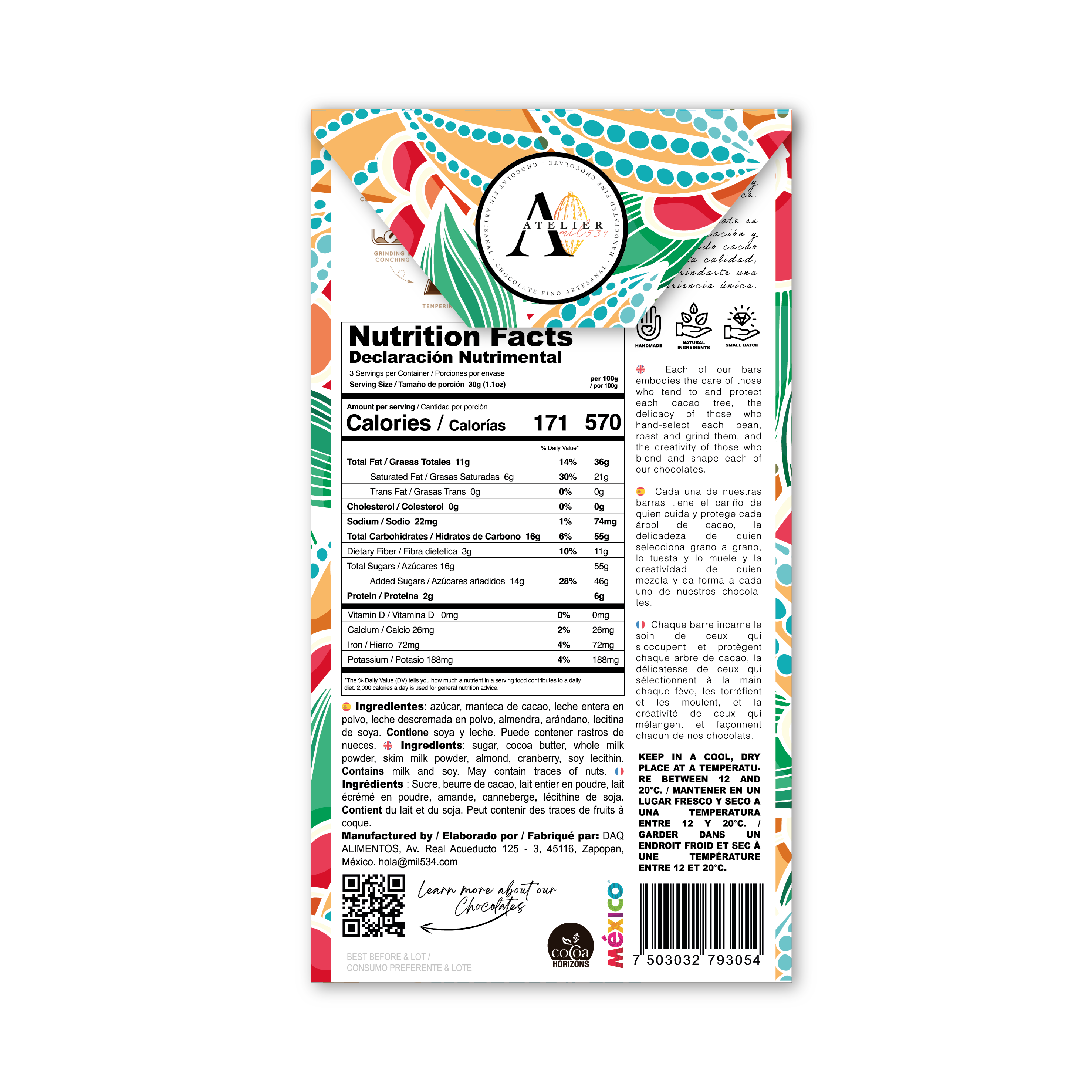 WHITE Chocolate bar WITH ALMOND, CRANBERRIES & SALT, 90g