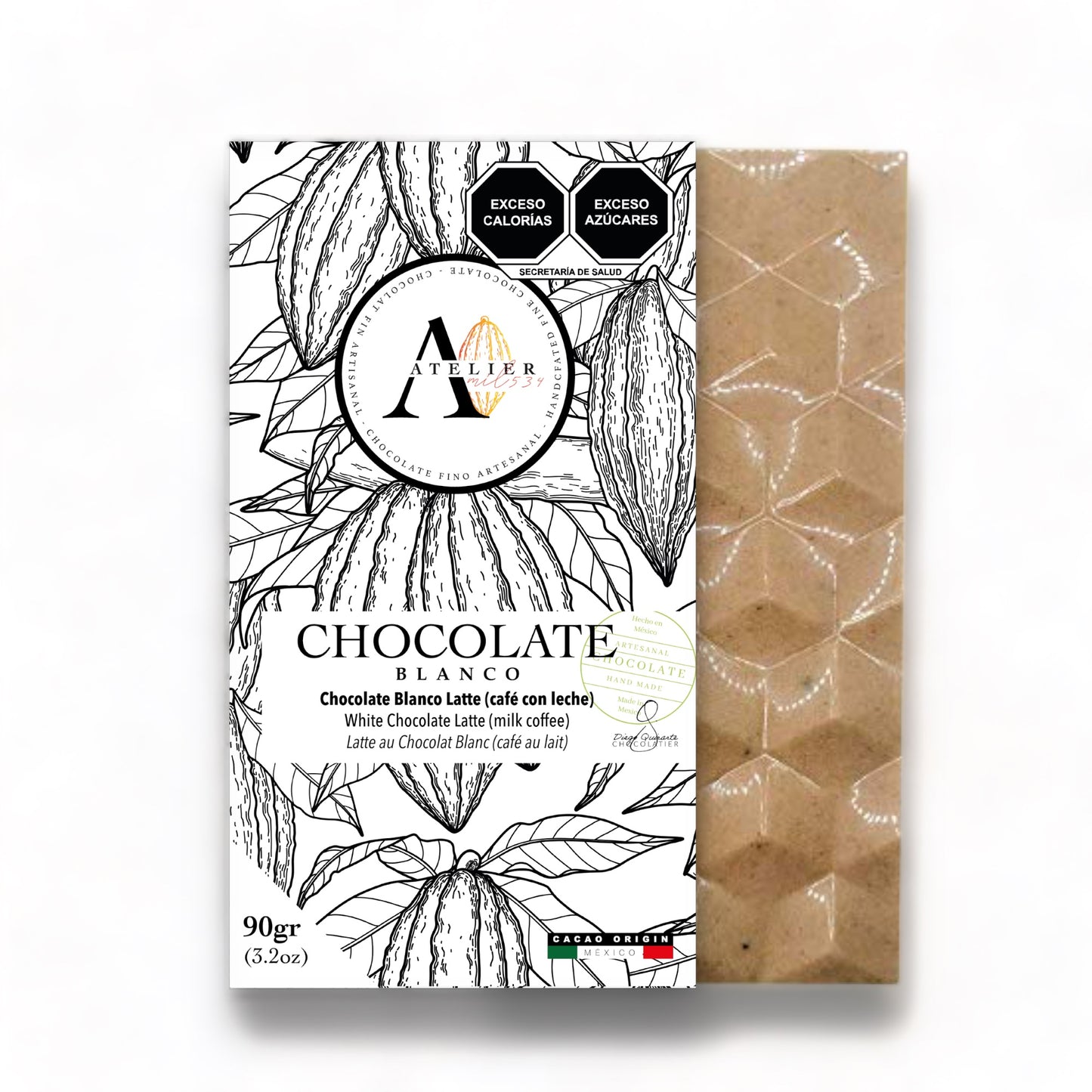 Barre de Chocolat BLANC AVEC CAFÉ [LATTE], 90g