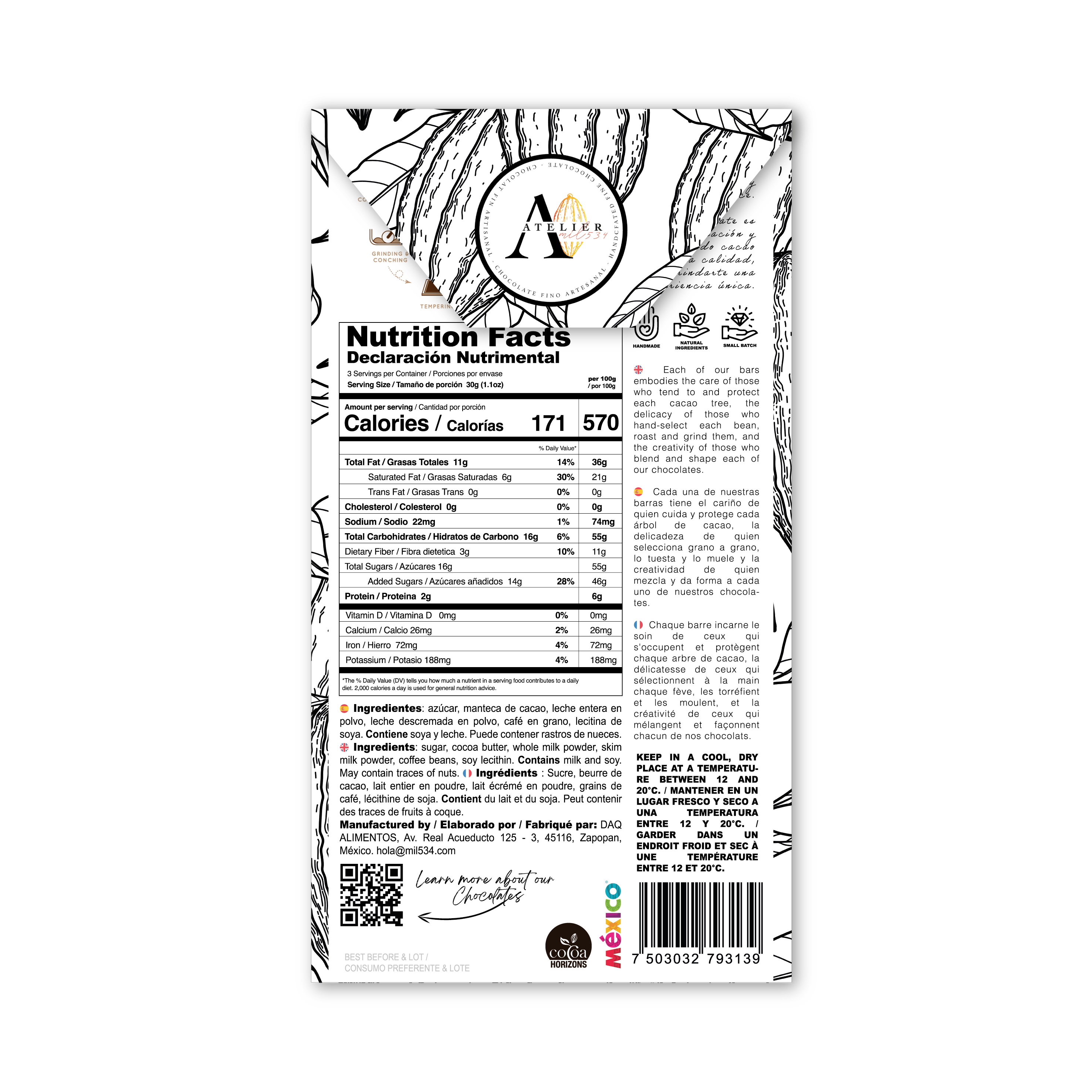 WHITE Chocolate Bar WITH COFFEE [LATTE], 90g