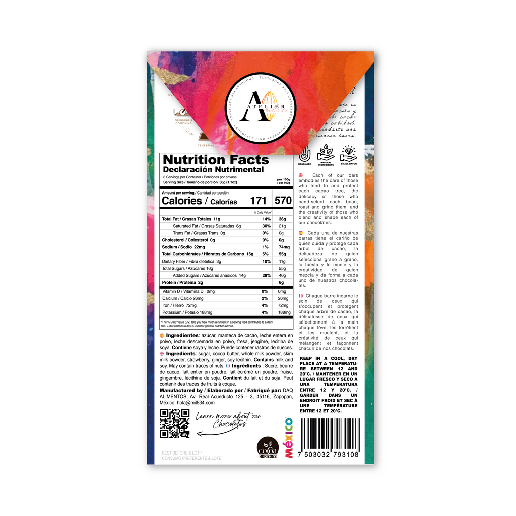 WHITE Chocolate bar WITH STRAWBERRY & GINGER, 90g