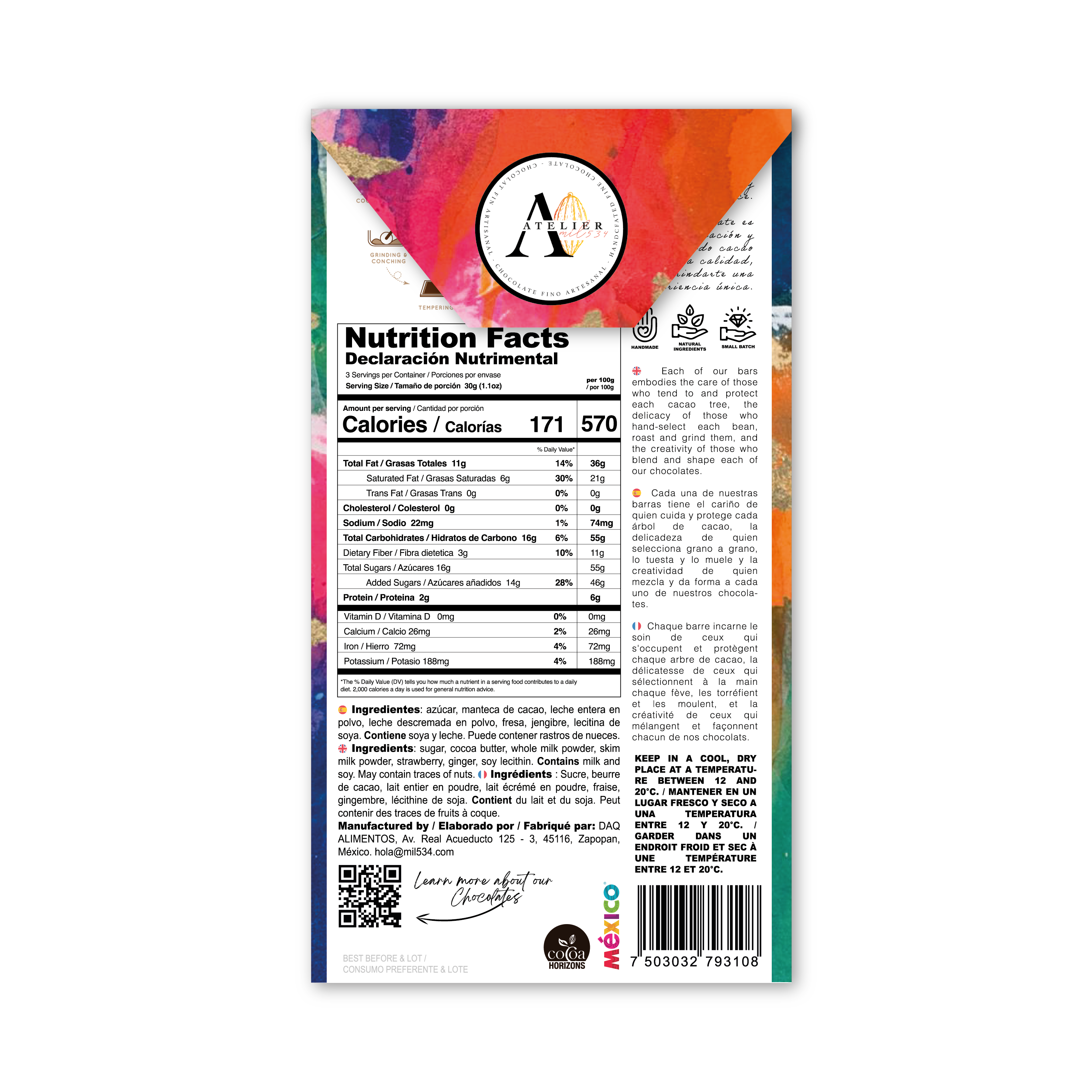 WHITE Chocolate bar WITH STRAWBERRY & GINGER, 90g