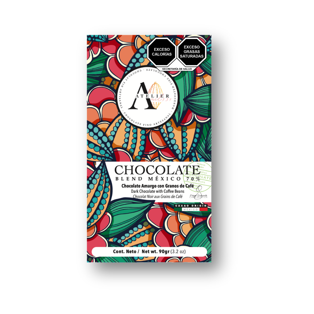 Barre de chocolat 70% BLEND MX AU CAFÉ CHIAPAS, 90g