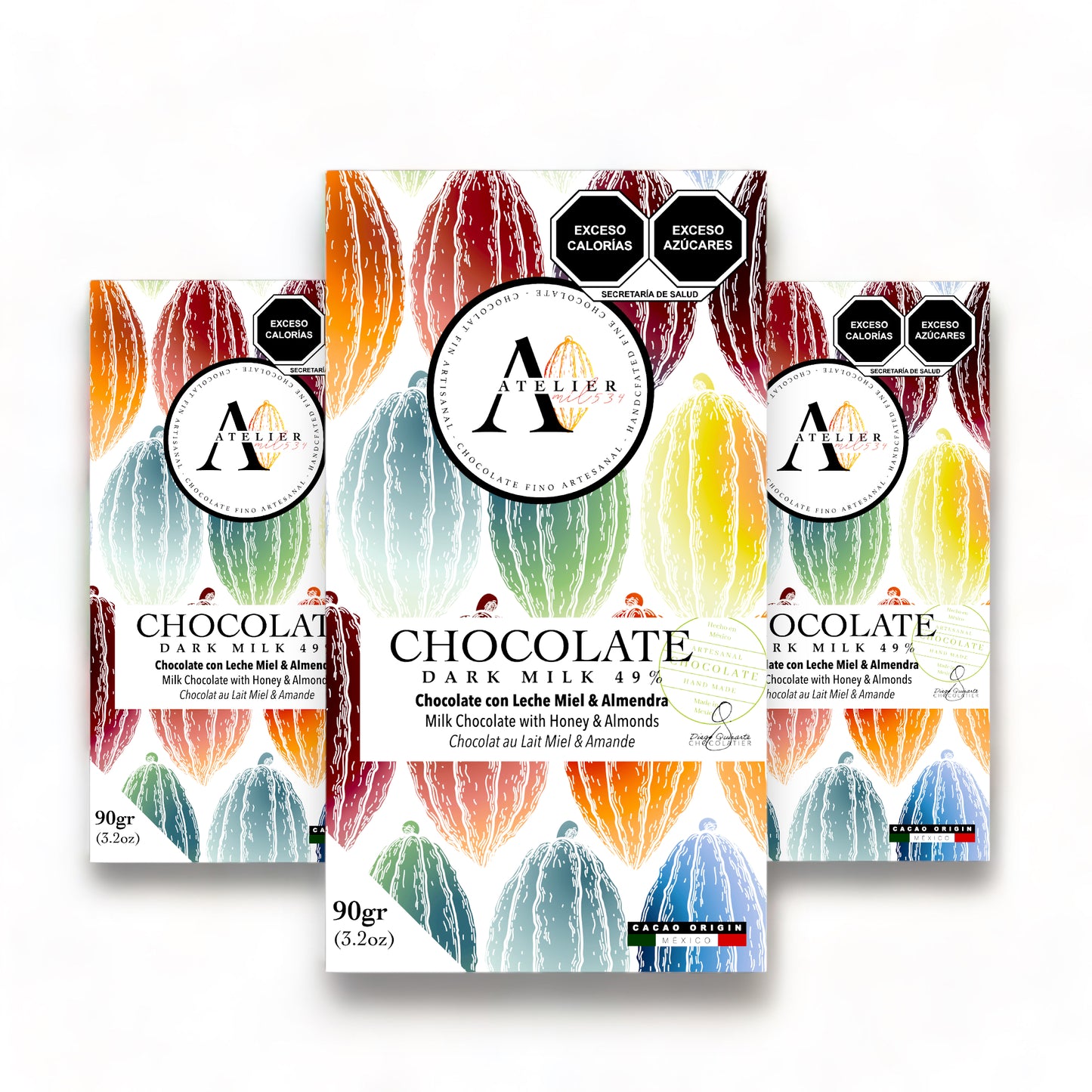 Tableta de Chocolate CON LECHE, ALMENDRA & MIEL, 90g