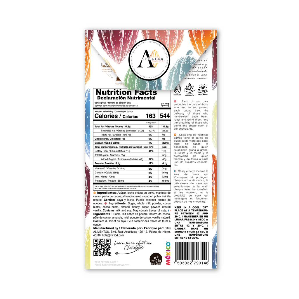 MILK, ALMOND & HONEY Chocolate bar, 90g