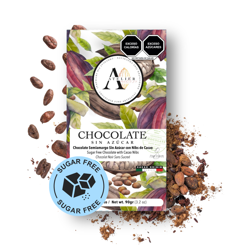 SUGAR FREE Chocolate Bar WITH COCOA NIBS, 90g
