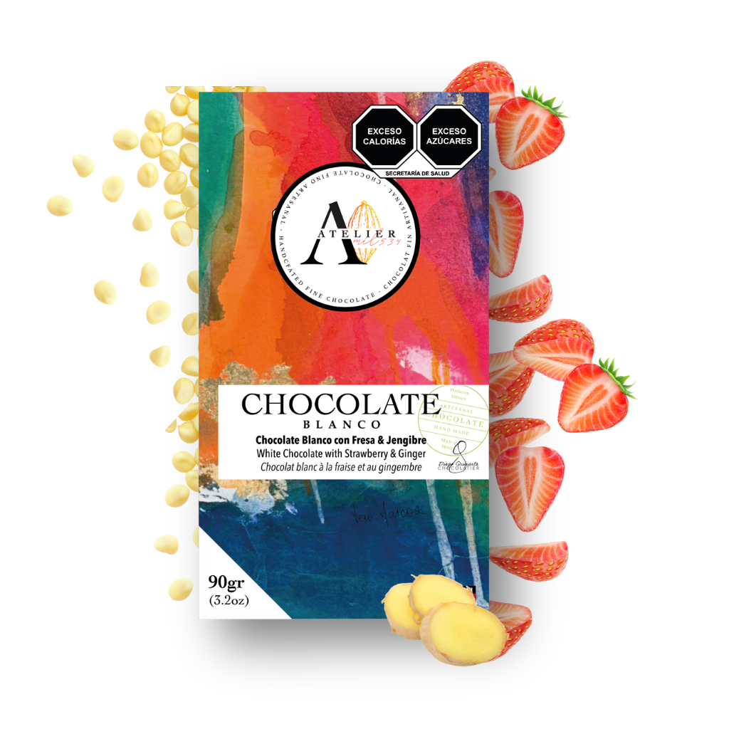 WHITE Chocolate bar WITH STRAWBERRY & GINGER, 90g