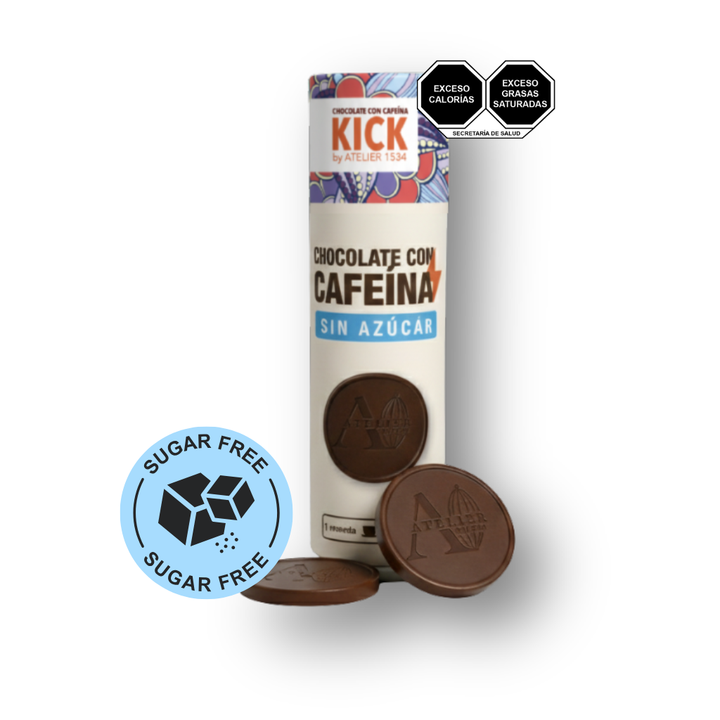 KICK - Monedas de Chocolate Sin Azúcar con Cafeína (tubo con 16 monedas)