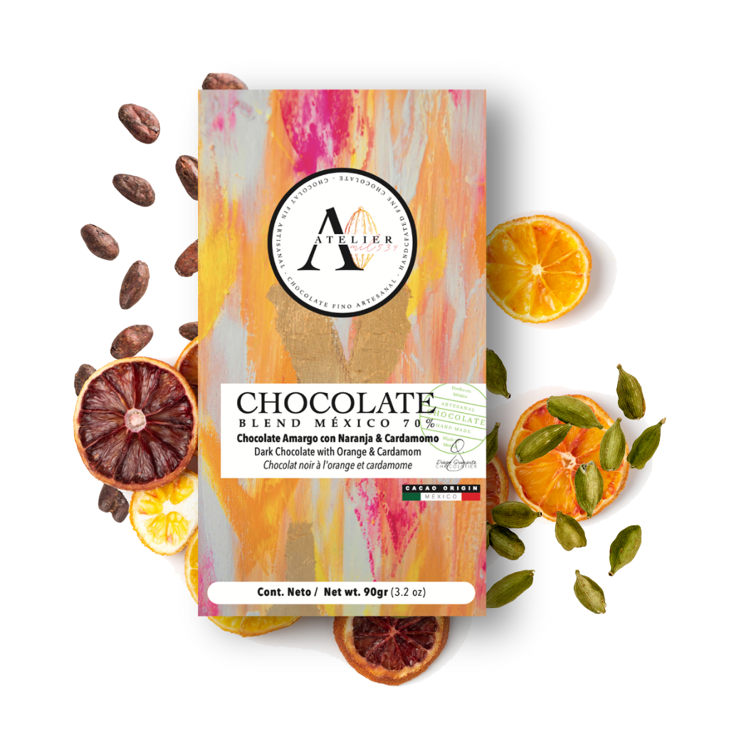 BLEND MX Barre de Chocolat 70% À L'ORANGE ET À LA CARDAMOME, 90g