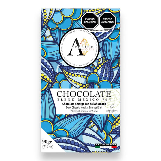 Tableta de Chocolate 70% BLEND MX CON SAL AHUMADA, 90g