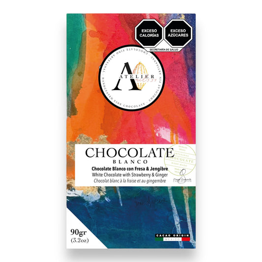 Tablette de chocolat BLANC À LA FRAISE ET AU GINGEMBRE, 90g