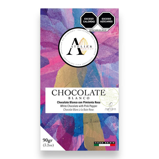 Tableta de Chocolate BLANCO CON PIMIENTA ROSA, 90g