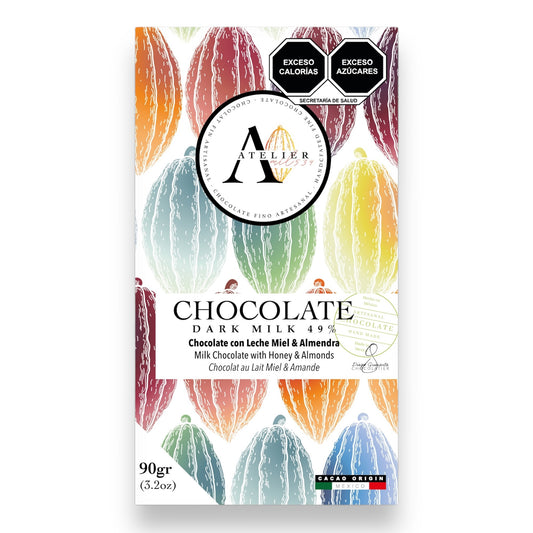 Tableta de Chocolate CON LECHE, ALMENDRA & MIEL, 90g